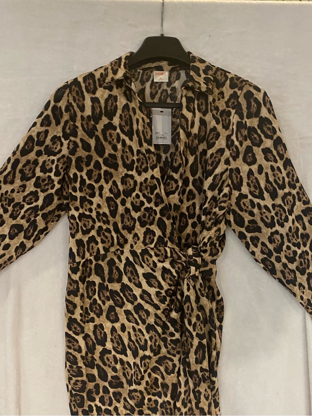 Intempo Leopard Print Long Sleeve Wrap Dress Beige Black US XL